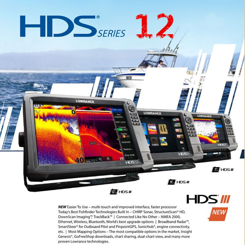 美國勞倫斯LOWRANCE 三代觸屏HDS12探魚器 聲吶+水底成像國行現(xiàn)貨