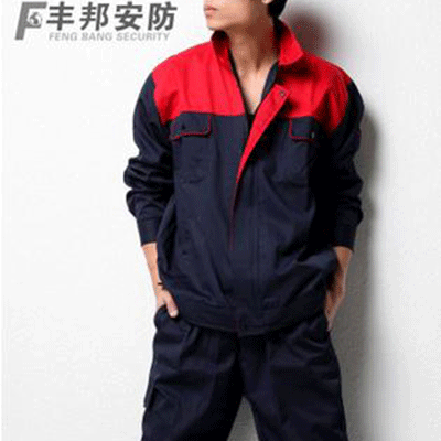 190506红蓝拼接工作服 涤棉全工艺分体工作服套装 厂家直销